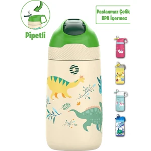 Çocuk 350 ml Pipetli Çelik Matara Paslanmaz Çelik Termos 5 Farklı Renk 2055-350ML