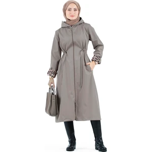 Leopar Detaylı Trençkot-Füme