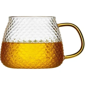 Borosilikat Cam Lüks Buzlu Cam Kupa Gold Sap Detaylı 350 ml