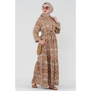 Etnik Desenli Beli Tünelli Viskon Elbise-Vizon