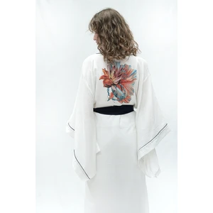 Mita Concept Beyaz Keten Kare Kol Kimono