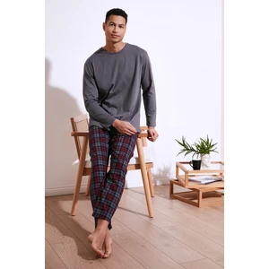 Ekoseli Pamuklu Regular Fit Uzun Kollu Pijama Takımı Erkek Pijama Takımı 6572005