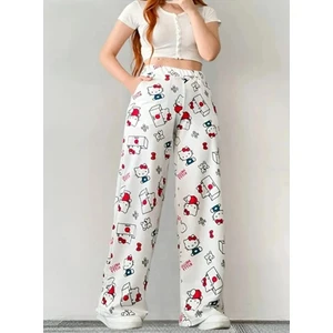 Beyaz Hello Kitty Cat Bol Paça Eşofman Altı