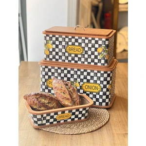 Amarillo  3 Lü Ahşap Ekmeklik Patates & Soğan Saklama Kabı