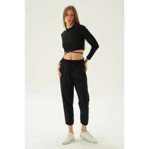 4228 Paça Püskül Pantolon Siyah