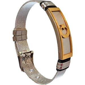 Gns Aksesuar Ay Yıldız Figürlü Silver-Gold Kemer Kordonlu 1. Sınıf Çelik 22 cm Bileklik