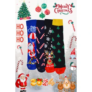 Bust Socks Unisex Yılbaşı Dikişsiz Noel Çorabı,desenli ve Renkli Soket 4’lü Çorap Seti