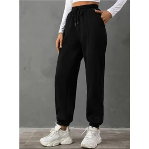 Siyah Lastik Paça 3 Iplik Şardonlu Kalın Eşofman Altı