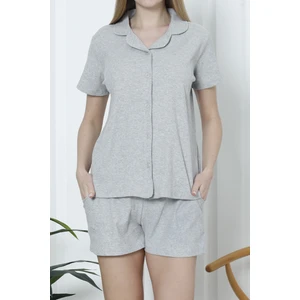 Kadın Şortlu Pijama Takımı Kısa Kollu Kaşkorse Salaş Cepli Gri