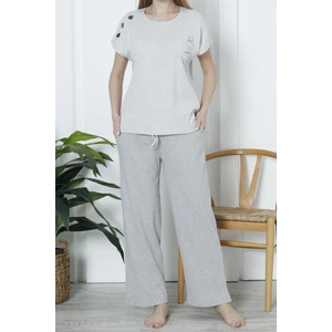 Kadın Pijama Takımı Kısa Kollu Kaşkorse Salaş Cepli Gri