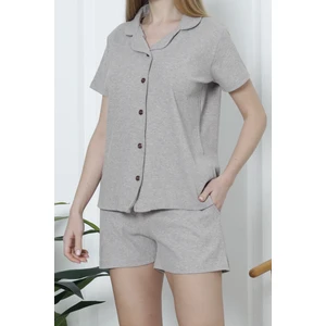 Kadın Şortlu Pijama Takımı Kısa Kollu Kaşkorse Salaş Cepli Koyu Vizon