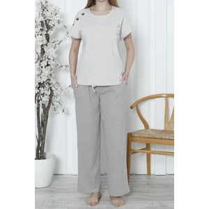 Kadın Pijama Takımı Kısa Kollu Kaşkorse Salaş Cepli Vizon