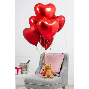 5 Adet Folyo Balon Kırmızı Kalp Modeli