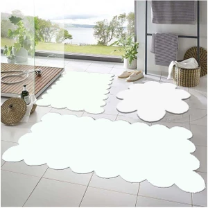 Balat Halı 3'lü Set Kaymaz Taban Banyo Paspası Halısı 50X50 (Yuvarlak Papatya ) --50X60(LAZER)- -60X100 (Lazer)