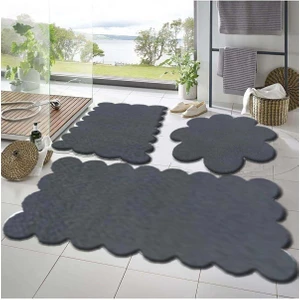 Balat Halı 3'lü Set Kaymaz Taban Banyo Paspası Halısı 50X50 (Yuvarlak Papatya ) --50X60(LAZER)- -60X100 (Lazer)