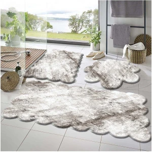 Balat Halı 3'lü Set Kaymaz Taban Banyo Paspası Halısı 50X50 (Yuvarlak Papatya ) --50X60(LAZER)- -60X100 (Lazer)