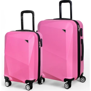 Polo&sky Elmas Model Pembe Renk 2'li Valiz Seti (Kabin+Orta)