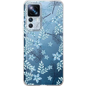 Xiaomi Mi 12T Pro Kamera Korumalı Kapak Floral Mavi Tasarımlı Şeffaf Kılıf