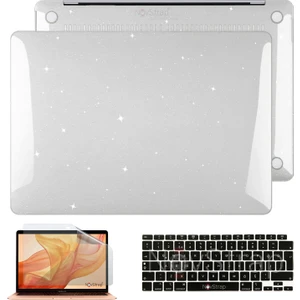 Novstrap Apple MacBook Air M1 Çip 13 Inç A2337 ile Uyumlu Simli Kılıf + Siyah Klavye Kılıfı + Film