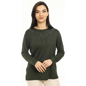 Mutlu City Yeni Sezon Kadın Orta Yaş ve Üzeri Yeni Desen Triko Yaka Likralı Anne Penye Bluz 30520