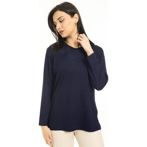 Mutlu City Yeni Sezon Kadın Orta Yaş ve Üzeri Yeni Desen Yuvarlak Yaka Likralı Anne Penye Bluz 30530