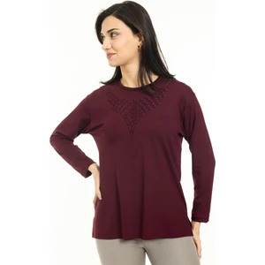 Mutlu City Yeni Sezon Kadın Orta Yaş ve Üzeri Yeni Desen Yuvarlak Yaka Likralı Anne Penye Bluz 30530