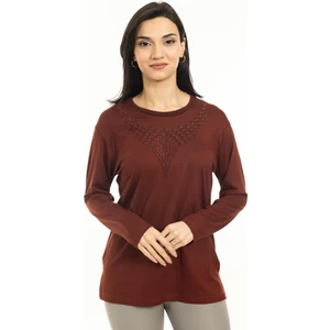 Mutlu City Yeni Sezon Kadın Orta Yaş ve Üzeri Yeni Desen Yuvarlak Yaka Likralı Anne Penye Bluz 30530