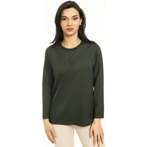 Mutlu City Yeni Sezon Kadın Orta Yaş ve Üzeri Yeni Desen Yuvarlak Yaka Likralı Anne Penye Bluz 30530