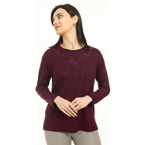 Mutlu City Yeni Sezon Kadın Orta Yaş ve Üzeri Yeni Desen Triko Yaka Likralı Anne Penye Bluz 30520