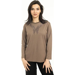 Mutlu City Yeni Sezon Kadın Orta Yaş ve Üzeri Yeni Desen Triko Yaka Likralı Anne Penye Bluz 30520