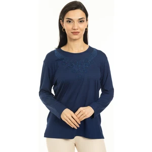 Mutlu City Yeni Sezon Kadın Orta Yaş Ve Üzeri Yeni Desen Triko Yaka Likralı Anne Penye Bluz 30520