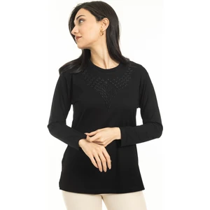 Mutlu City Yeni Sezon Kadın Orta Yaş ve Üzeri Yeni Desen Yuvarlak Yaka Likralı Anne Penye Bluz 30530