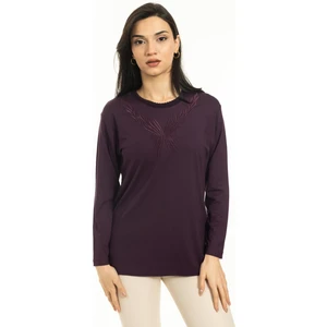 Mutlu City Yeni Sezon Kadın Orta Yaş ve Üzeri Yeni Desen Triko Yaka Likralı Anne Penye Bluz 30520