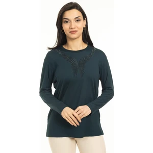 Mutlu City Yeni Sezon Kadın Orta Yaş ve Üzeri Yeni Desen Triko Yaka Likralı Anne Penye Bluz 30520