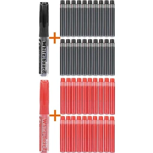 40 Adet Kartuş - 20 Siyah + 20 Kırmızı & 2 Adet Siyah Kırmızı Tüplü Byb Kartuşlu Beyaz Tahta Kalemi