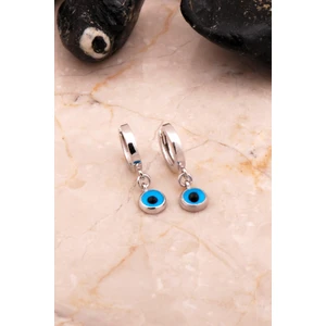 Sümer Telkari Nazar Boncuklu Rodyumlu Gümüş Halka Küpe 6883