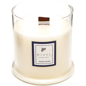 Büyük Ahşap Fitilli Vanilya Sandal Vegan Mum
