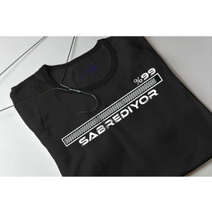 Sabrediyor Yazılı Yüksek Kaliteli Oversize Unisex Siyah T-Shirt