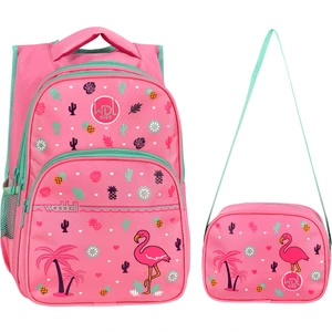 Lisanslı Flamingo Desenli Pembe Ilköğretim Okul Sırt Çantası ve Beslenme Çantası