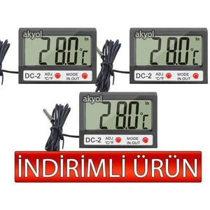 Dc-2 Mini Kablolu Iç-Dış Termometre Saat (3 Lü Paket)