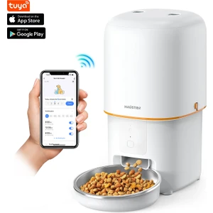 PF02 Akıllı Kedi Köpek Otomatik Mama Kabı , Tuya App-Wifi Uzaktan Kontrol, 4lt Hazne, Metal Kase