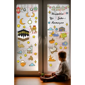 Kt Grup Ramazan Ayı Temalı Süsleme, Kabe ve Ramazan Figürleri Cam Duvar Sticker Seti