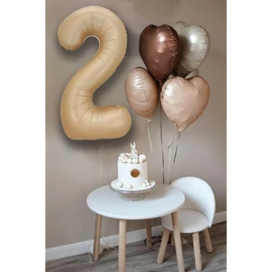 Retro Krem Karamel Kahve Kalpli Yaş Rakam Balon Seti Retro Doğum Günü Yaş Balon Seti