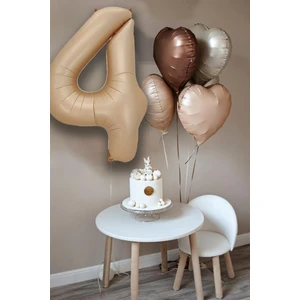 Retro Krem Karamel Kahve Kalpli Yaş Rakam Balon Seti Retro Doğum Günü Yaş Balon Seti