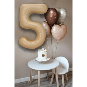 Retro Krem Karamel Kahve Kalpli Yaş Rakam Balon Seti Retro Doğum Günü Yaş Balon Seti