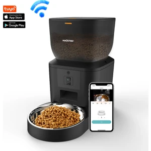 QQ025 Kameralı Akıllı Kedi Köpek Otomatik Mama Kabı, Tuya App-Wifi Uzaktan Kontrol, Sesle Çağırma, 480P Kamera, 4lt Hazne, Metal Kase