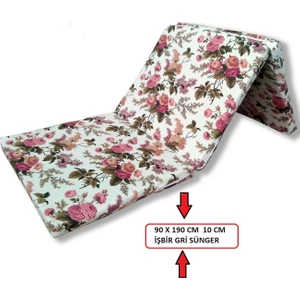 Mor Minder Katlanır Yer Yatağı Tek Kişilik Sünger Minder Yatak 90X190X 10 cm Gri Kalın Sünger Ingiliz Gülü
