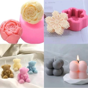 Arıca Pazarlama 4 Set Set Silikon Mum Kalıbı (Top Şakayık, Kartanesi, Ayıcık, Mini Bubble )
