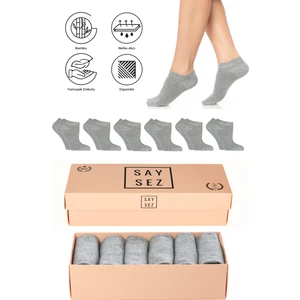 Bambu Kadın Patik Düz Gri Melanj Renk Çorap Dikişsiz Premium Kutulu 6'lı