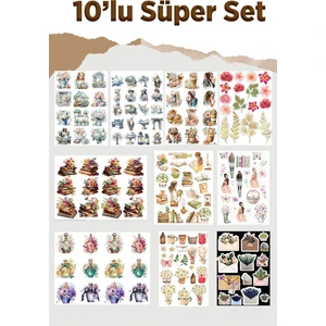 10 Sayfa Vintage Sticker Set -Planner Ajanda Bullet Journal Için Uygun Set